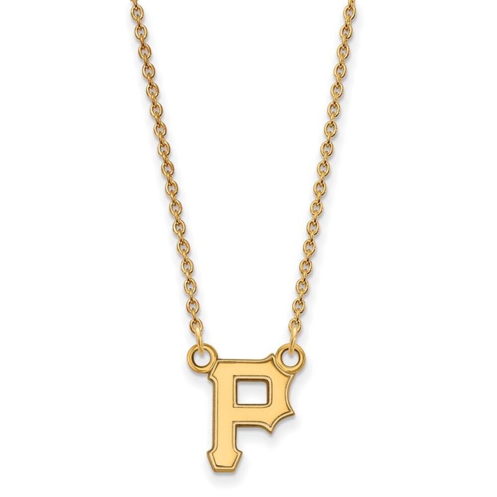 14K Yellow Gold MLB Pittsburgh Pirates SM Letter P Necklace, 18 Inch